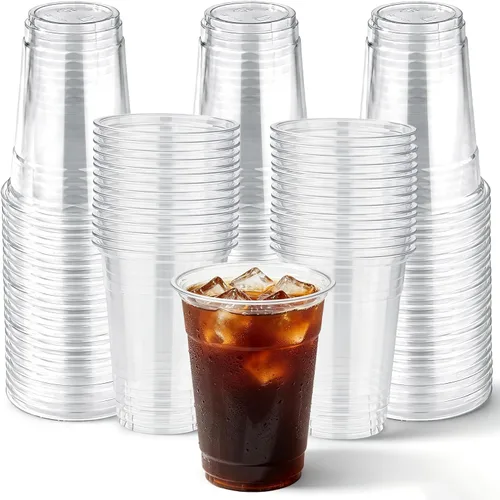 Vista 14 de Juego de 50 vasos de plástico transparente de 10 onzas con tapas