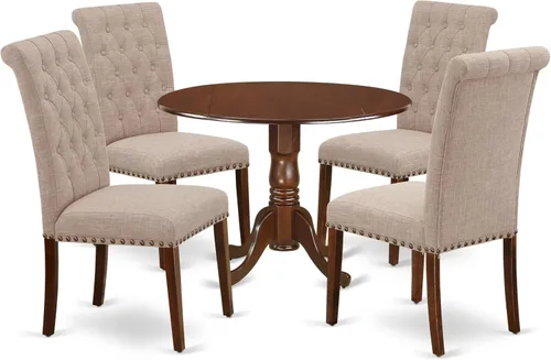 Vista 15 de East West Furniture DLBR3-BLK-17 - Juego de muebles de comedor de 3 piezas que contiene una mesa de comedor redonda con gotas y 2 sillas tapizadas