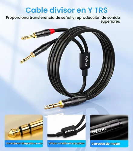 Vista 3 de tisino Cable Divisor en Y de 1/4 de pulgada TRS Estéreo a Dual 1/4 de pulgada TS Mono Cable de Inserción Cable de Distribución Estéreo Cable