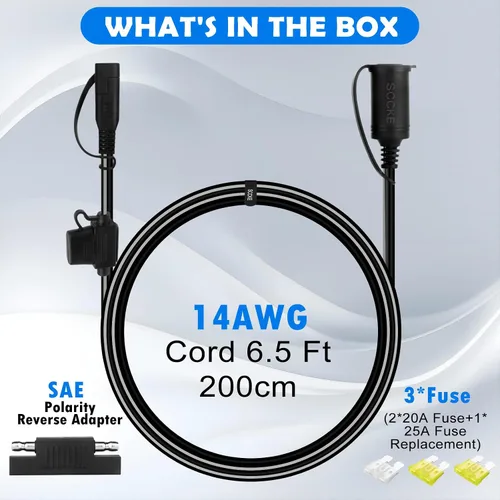 Vista 7 de Cable de enchufe de encendedor de cigarrillos 12-24V 6.5ft 14AWG SAE a hembra, calibre 14, SAE 2 pines, conector de desconexión rápida, cable