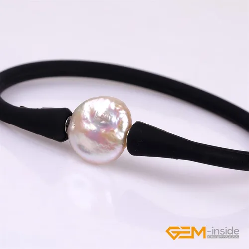 Vista 4 de GEM-Inside Big - Pulsera de joyería de perlas de 0.512 in para dama de honor, color negro, apilable, goma de silicona, elástica, perlas cultivadas