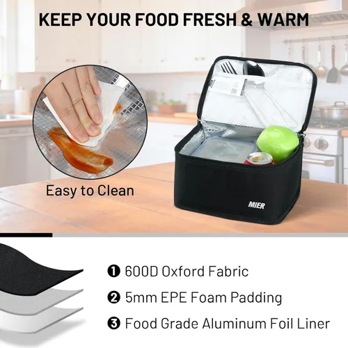 Vista 5 de MIER Lonchera térmica para hombres, mujeres y niños, portátil, pequeña, para 9 latas, mini hielera térmica compacta para escuela, trabajo, picnic