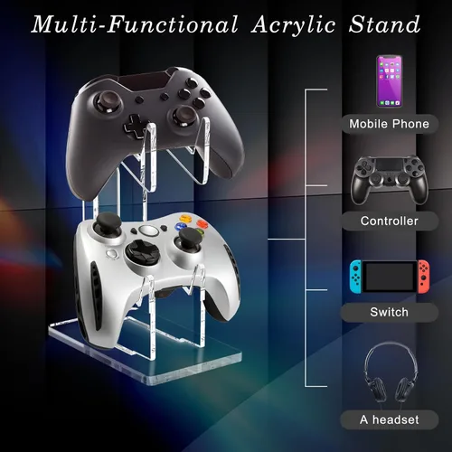 Vista 6 de FYY Soporte universal para controlador de videojuegos de 2 niveles, soporte universal para auriculares de control doble, soporte de pantalla