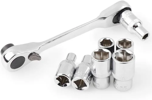 Vista 3 de Mini llave de trinquete de enchufe rápido de 1/4 pulgadas Varilla Destornillador Llave de punta doble