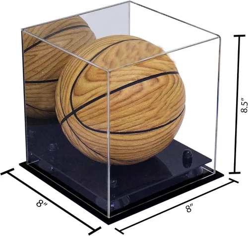 Vista 2 de Better Display Cases Mini acrílico - Miniatura (no tamaño completo) Baloncesto vitrina con elevadores negros y espejo (A015-BR)