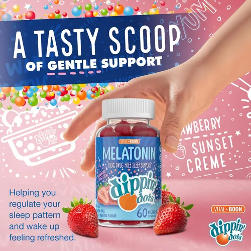 Vista 7 de Dippin' Dots - Gomitas de melatonina para niños y adultos (suministro para 30 días) sabor a crema de fresa y puesta de sol Suplemento