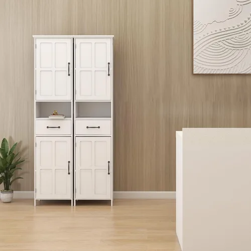 Vista 6 de Locsear Armario de almacenamiento alto para baño, armarios de baño blancos independientes, armario de almacenamiento estrecho con estantes