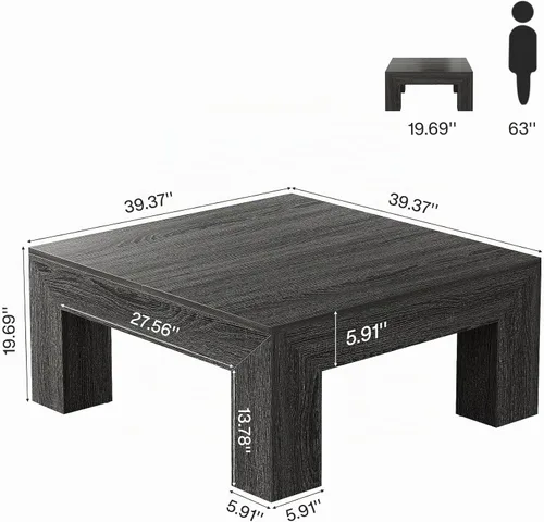 Vista 2 de Tribesigns Mesa de centro cuadrada de 39.4 pulgadas para sala de estar, mesa de cóctel central de granja con patas de madera resistentes, fácil