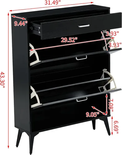 Vista 2 de Zapatero moderno con 2 cajones abatibles, organizador multifuncional de almacenamiento de zapatos de 3 niveles con cajones, zapatero independiente