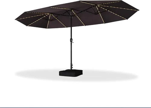 Vista 33 de PURPLE LEAF - Sombrilla de mercado de patio de 13 pies con base rectangular doble cara, sombrilla de mesa para exteriores con manivela, 12 varillas