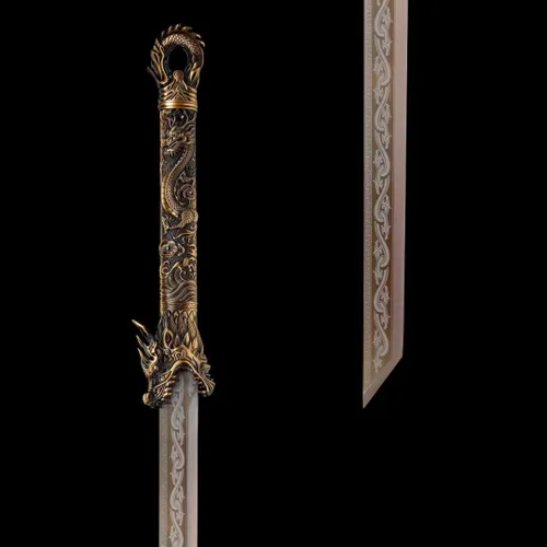 Vista 4 de Hoja de acero al carbono recta hecha a mano con patrón fresco chino Tang Dao Dragon Sword