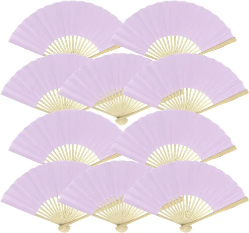 Vista 14 de Quasimoon PaperLanternStore.com Abanicos de mano de seda azul Arctic Spa de 9 pulgadas para bodas (paquete de 10)