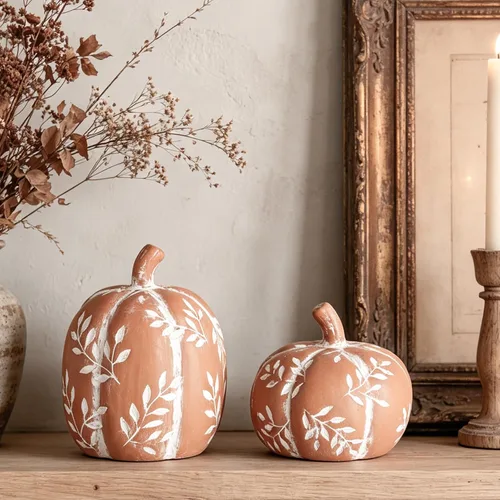 Vista 8 de DN DECONATION Decoraciones de calabaza de otoño para el hogar, calabazas Marrón