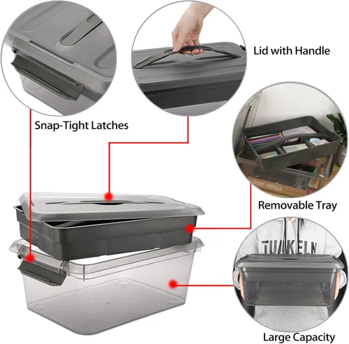Vista 5 de BTSKY - Caja de almacenamiento para apilar y transportar, contenedor de almacenamiento de plástico transparente apilable con bandeja extraíble, caja
