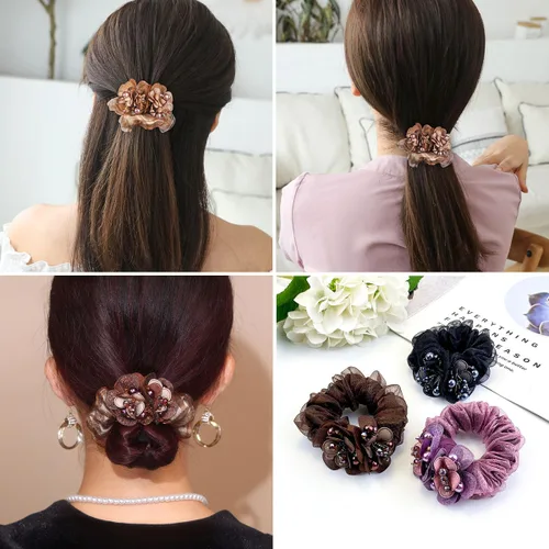 Vista 7 de 4 bandas elásticas para el cabello con diamantes de imitación para mujer, bandas elásticas para el cabello con diamantes de imitación, ligas