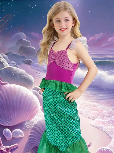 Vista 4 de Eledobby Ariel Costume for Girls Little Mermaid Dress Halloween Outfit Princess Mermaids Dress Up Birthday Party Clothes