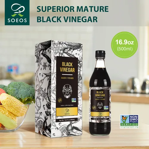 Vista 3 de Soeos Vinagre de Chinkiang 16.9 fl oz (16.9 fl oz), 3 años de edad, vinagre negro maduro envejecido, vinagre negro chino, vinagre de Zhenjiang