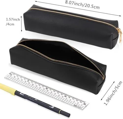 Vista 5 de Oyachic Estuche para lápices de piel sintética, bolsa de maquillaje cosmética, bolsa pequeña para bolígrafos, caja de almacenamiento con cremallera