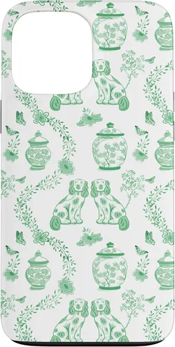 Vista 23 de Funda para iPhone XS Max Preppy Green & White Toile Chinoiserie Dogs and Ginger Jars