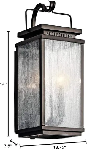 Vista 3 de Kichler Manningham - Lámpara de pared para exteriores de 18.75 pulgadas, 2 luces, en bronce envejecido®