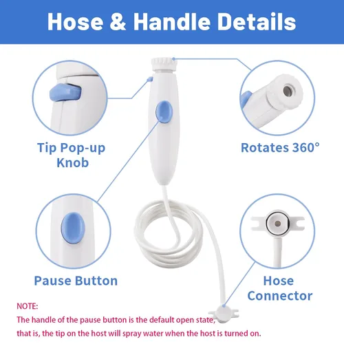 Vista 4 de Manguera de repuesto y piezas de mango compatibles con Waterpik Water Flosser WP-100 WP-140 WP-150 WP-900 Series Irrigador Oral, Mango de plástico