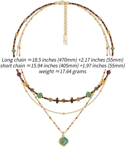 Vista 5 de Boho en capas Diseño original Estilo retro collar de cuentas multicapa Collar chapado en oro para mujer de moda M3396