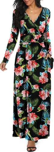 Vista 27 de LILBETTER - Vestido largo de manga larga, cuello en V profundo, holgado, liso y casual para mujer Verde militar