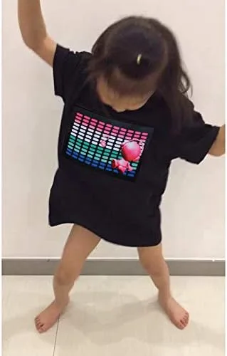 Vista 6 de Camiseta negra activada por sonido LED para niños, para cumpleaños, Halloween, Navidad