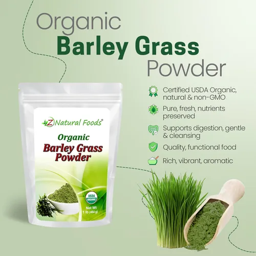 Vista 3 de Polvo de hierba de cebada orgánica, rico en antioxidantes, polvo de césped orgánico potenciador de energía, superalimento 100% natural, vegano, sin