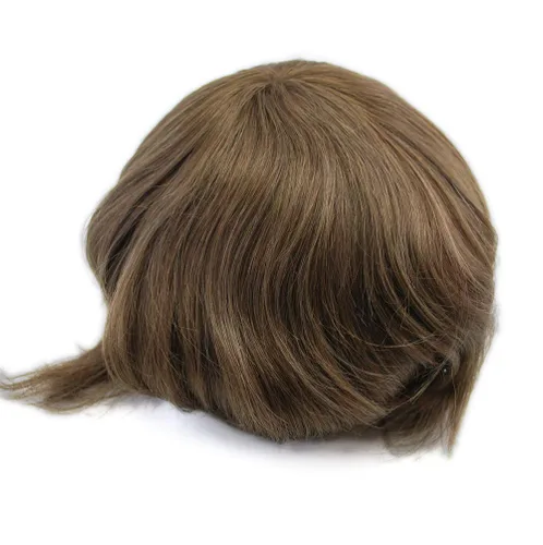 Vista 6 de Tupé marrón claro para hombres nudos blanqueados unidad de cabello 9x7 pulgadas repuesto para el cabello (7#-marrón claro)