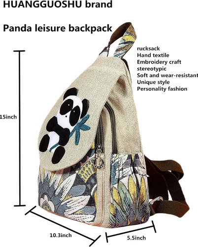Vista 7 de HUANGGUOSHU Mochila de algodón tejida de algodón bohemio con bordado de lona estilo bohemio con múltiples bolsillos retro linda mochila cartera