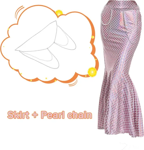 Vista 6 de ReneeCho Disfraz de sirena para mujeres adultas, traje de falda larga elástica brillante para Halloween, juego de rol, incluye cintura y cadena