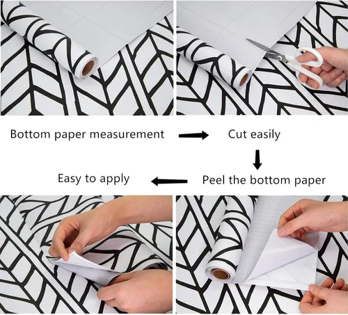 Vista 8 de Papel tapiz despegable y adhesivo en blanco y negro, papel tapiz geométrico adhesivo de 17.71 pulgadas X 393 pulgadas, removible con diseño