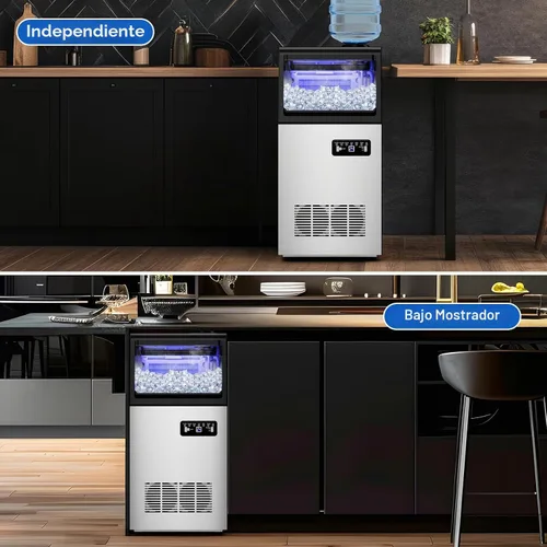 Vista 8 de 110 lbs Commercial Ice Maker Undercounter Built-in Freestanding Self-Clean Máquina de hielo, cubo de hielo, temporizador, ajustable, agua dual
