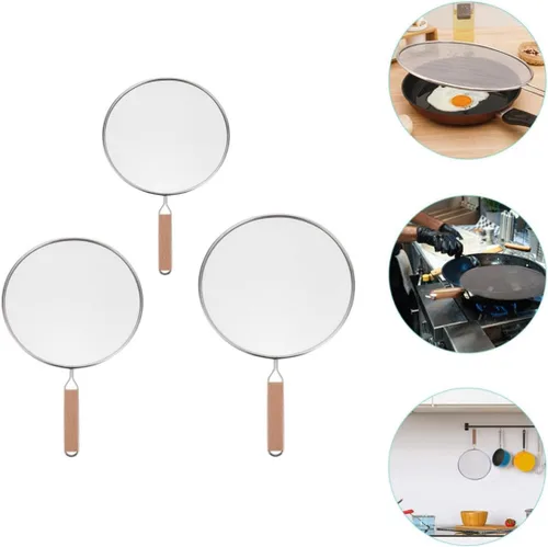 Vista 8 de 3pcs Stainless Steel Fine Mesh Splatter Screen Guard for Frying Pots Dense Mesh Helps Protect Skin and Keep Stovetops Cleaner, with Long Handle