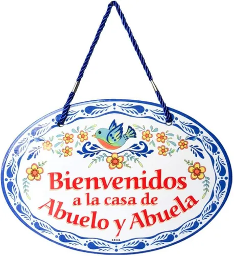Vista 4 de Oktoberfest Haus - Obra de arte tradicional latina "Bienvenidos a la Casa de Abuelo y Abuela", de cerámica de 8.75 x 6 pulgadas, letrero de puerta