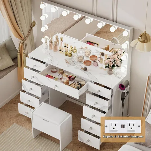 Vista 2 de VOWNER - Tocador con espejo iluminado - Escritorio de maquillaje con luces