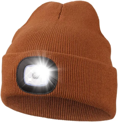 Vista 11 de MELASA Gorro unisex con luz, recargable por USB, manos libres, gorro LED, regalos de invierno para hombres Tinte amarillo albaricoque