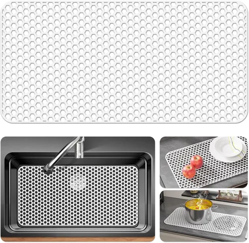 Vista 19 de Bestjing Paquete de 2 protectores de silicona para fregadero de cocina, accesorio de rejilla de cocina de 12 x 11 pulgadas, tapete antideslizante