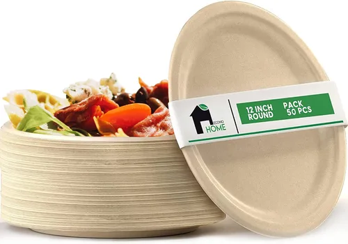 Vista 8 de EconoHome Platos de papel compostables de 10 pulgadas (paquete de 125) – Platos desechables ecológicos hechos de bagazo o fibra de caña de azúcar