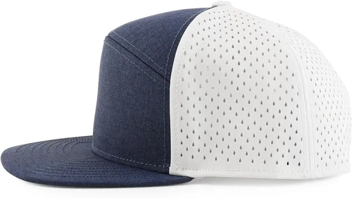 Vista 4 de Trendy Apparel Shop Oversize XXL 6 Panel Camper Style Performance Snapback Cap Azul marino y blanco