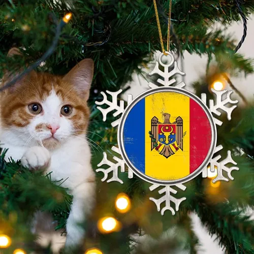 Vista 4 de Moldavia - Adorno de Navidad de metal con copo de nieve de metal, regalo patriótico, recuerdo de recuerdo, adornos de Navidad, bandera nacional