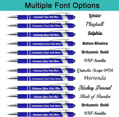 Vista 3 de Aolun Bolígrafos personalizados, bolígrafos con grabado personalizado con lápiz capacitivo, metal suave al tacto, nombre grabado, logotipo o Azul