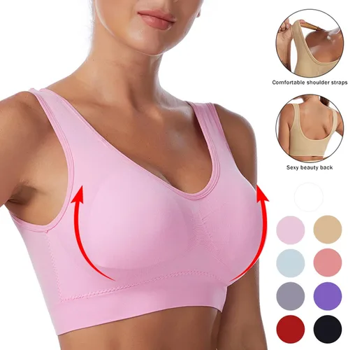 Vista 2 de HGps8w Sujetador deportivo sin costuras para mujer, transpirable, sin mangas, cuello en V, para entrenamiento, yoga, con relleno extraíble