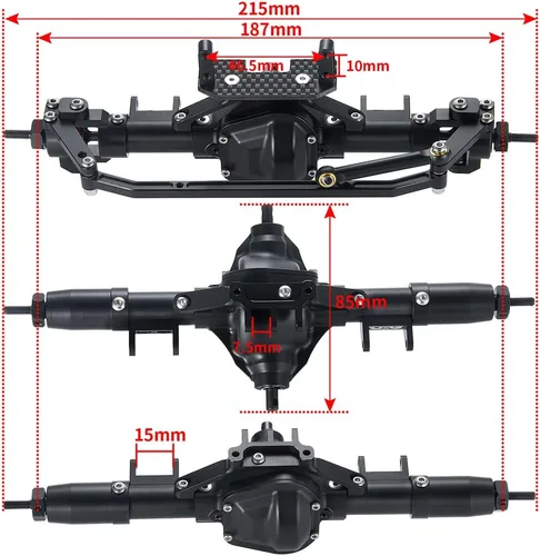 Vista 6 de RCHUBAM - Juego de ejes delanteros de metal CNC con base servo para 1/10 Axial SCX10 RC Crawler Car (delantero)