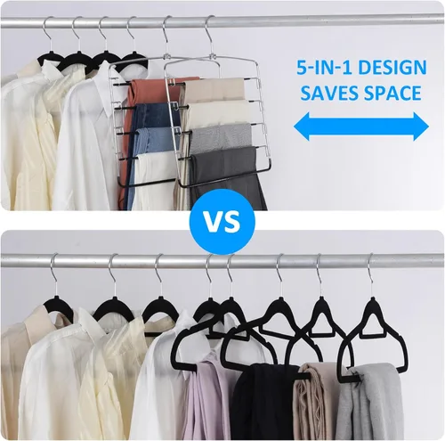 Vista 5 de 5 Tier Pants Hangers, Space Saving Closet Organizer for Jeans & Trousers Holds up to 10 pairs of pants vertically, saving closet space. Swing arms