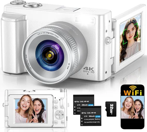 Vista 8 de Cámara digital 4K para enfoque automático de fotografía, cámara de vlogging WiFi mejorada de 64 MP para YouTube con pantalla abatible de 180° de 3