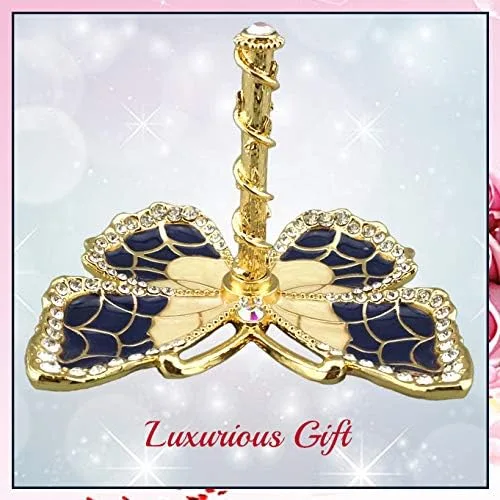 Vista 6 de Matashi Organizador de joyas de mariposa chapado en oro con esmalte azul y cristales, elegante soporte para anillos, regalo ideal para ella