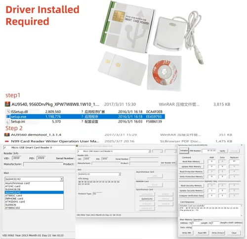 Vista 2 de ISO7816 Contacto EMV SIM eID PC/SC USB CCID Smart IC Chip Card Reader Escritor Programador con 2 tarjetas SLE4442 + kit SDK (programa requerido)