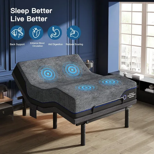 Vista 5 de Pipishell Base de cama ajustable individual XL y colchón de espuma viscoelástica de 14 pulgadas con masaje, base de cama eléctrica con espuma
